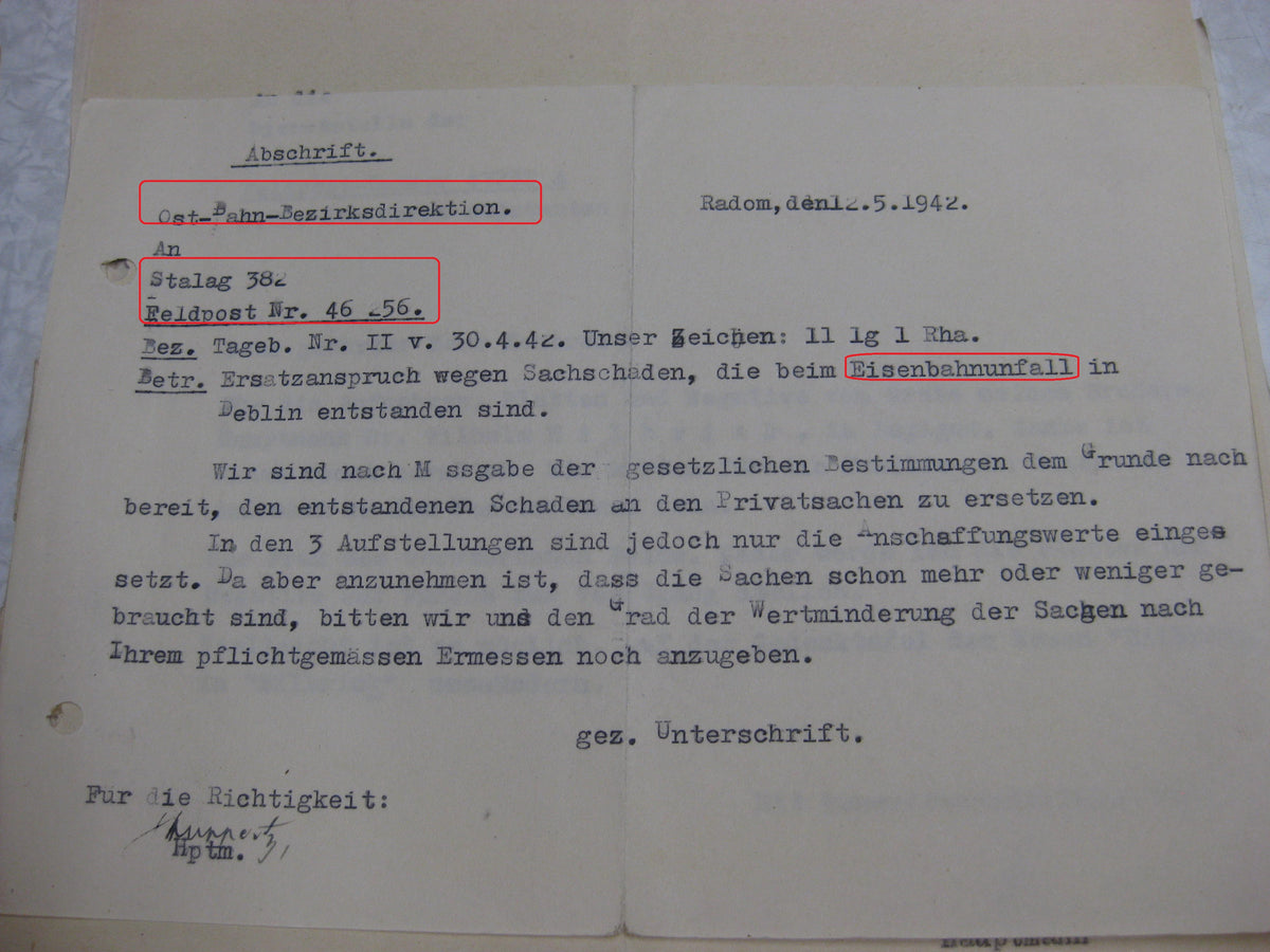 Nachlass Dokumente Hauptmann aus Dortmund Wehrmacht im Stammlager Stalag 382