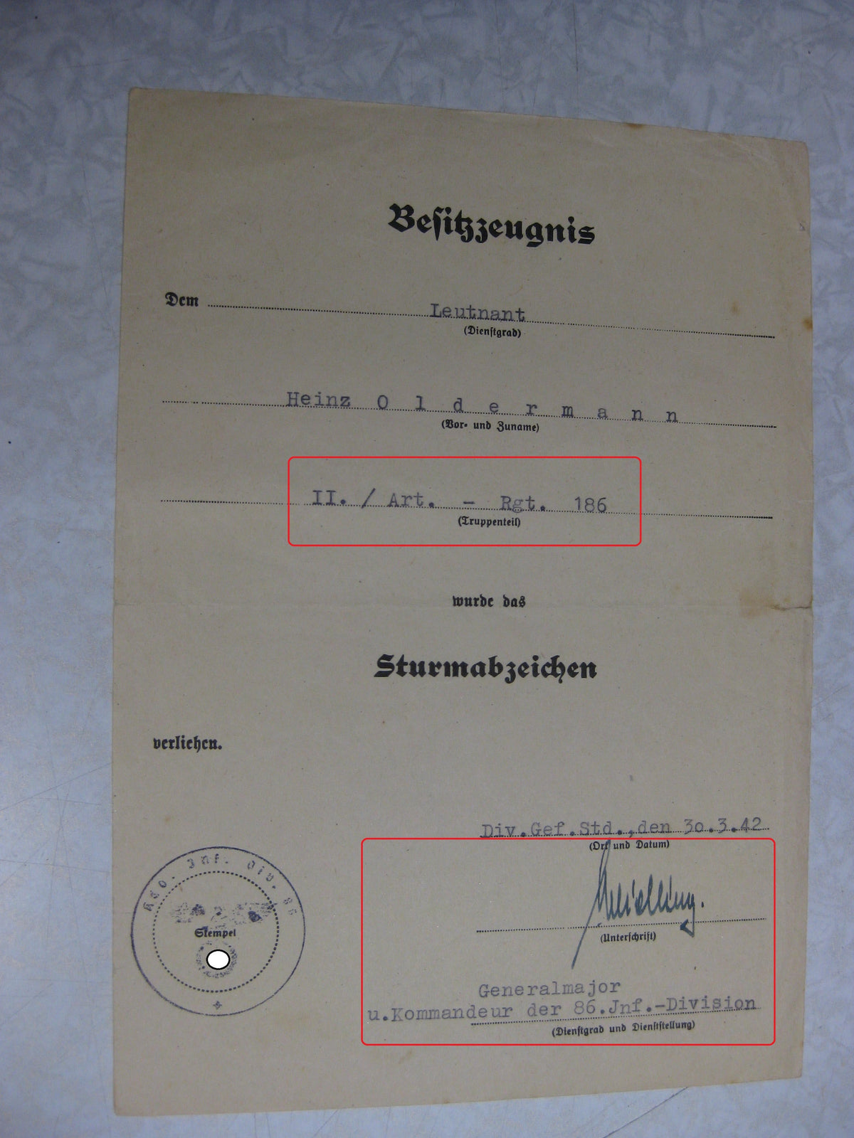 Besitzzeugnis Verleihungsurkunde Eisernes Kreuz Verwundetenabzeichen Infanterie Sturmabzeichen 2x (!!) Ostmedaille etc etc  Wehrmacht