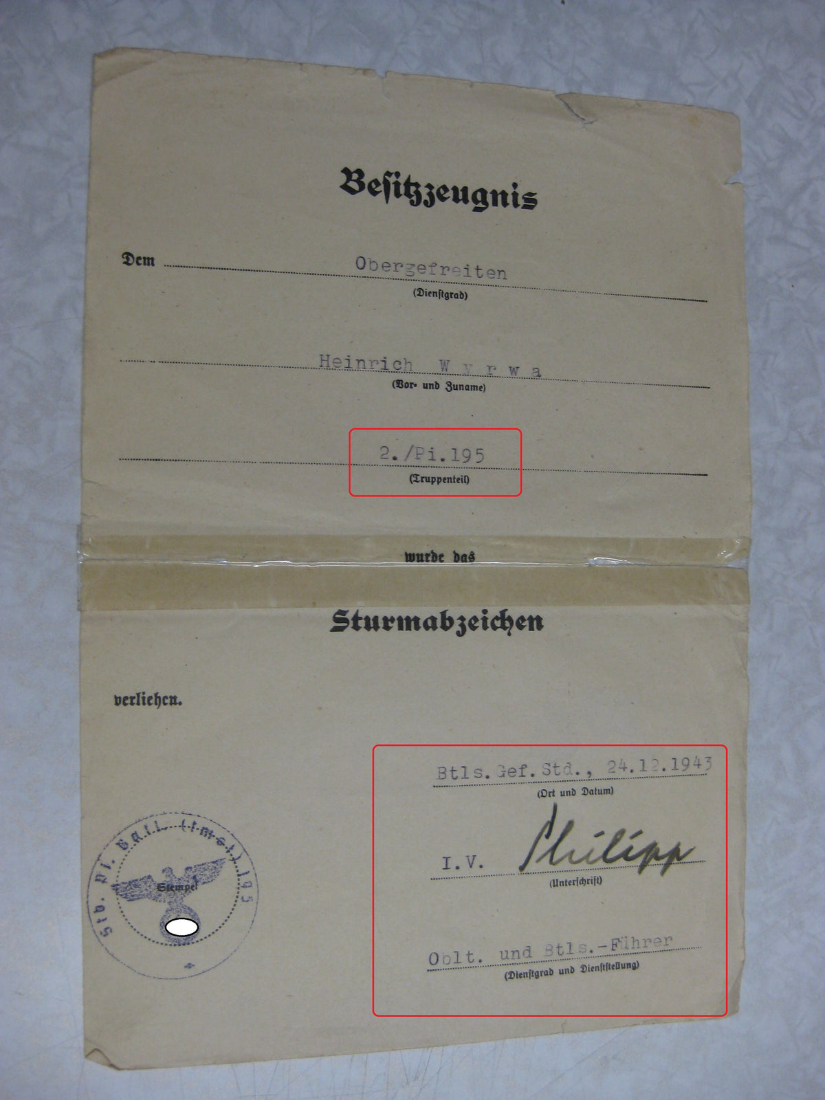 Besitzzeugnis Verleihungsurkunde Waffen-SS Eisernes Kreuz Ardennenfront Verwundetenabzeichen Silber Wehrmacht