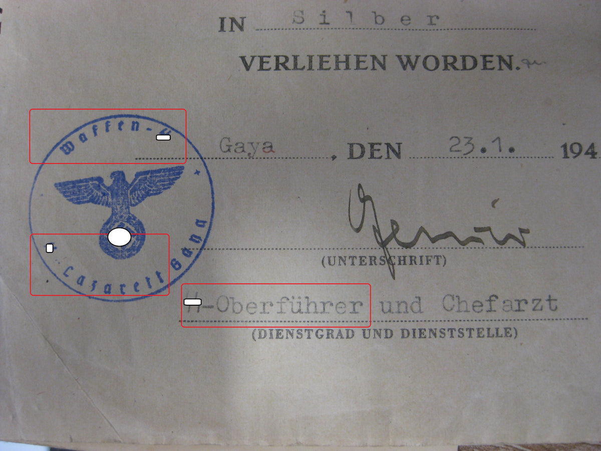 Besitzzeugnis Verleihungsurkunde Waffen-SS Eisernes Kreuz Ardennenfront Verwundetenabzeichen Silber Wehrmacht