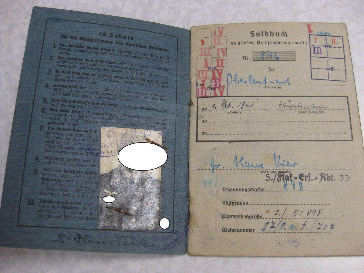 Militärpaß Soldbuch Baden Leutnant / Hauptmann VIER Luftwaffe 1. UND 2.Weltkrieg Wehrmacht