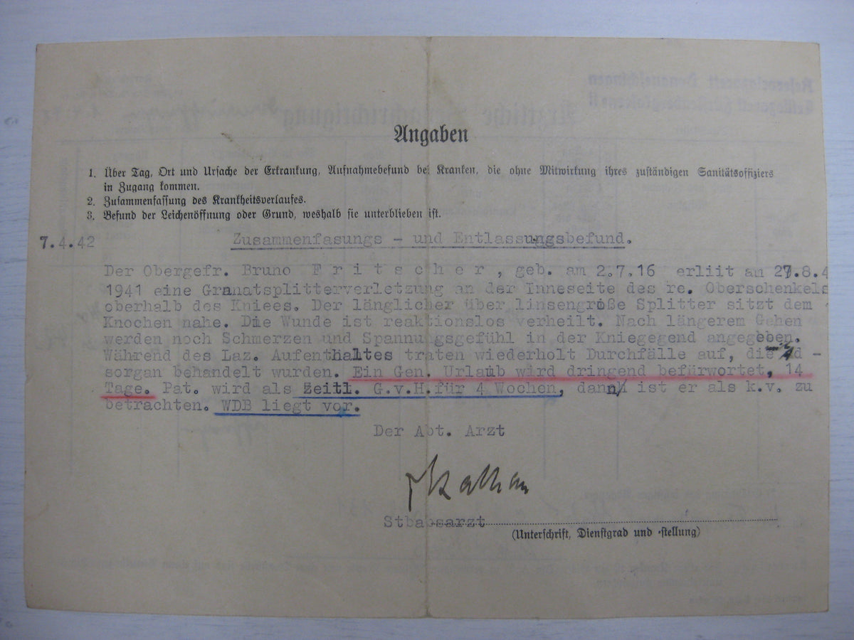 Besitzzeugnis Verleihungsurkunde Wehrmacht Russland Ostfront