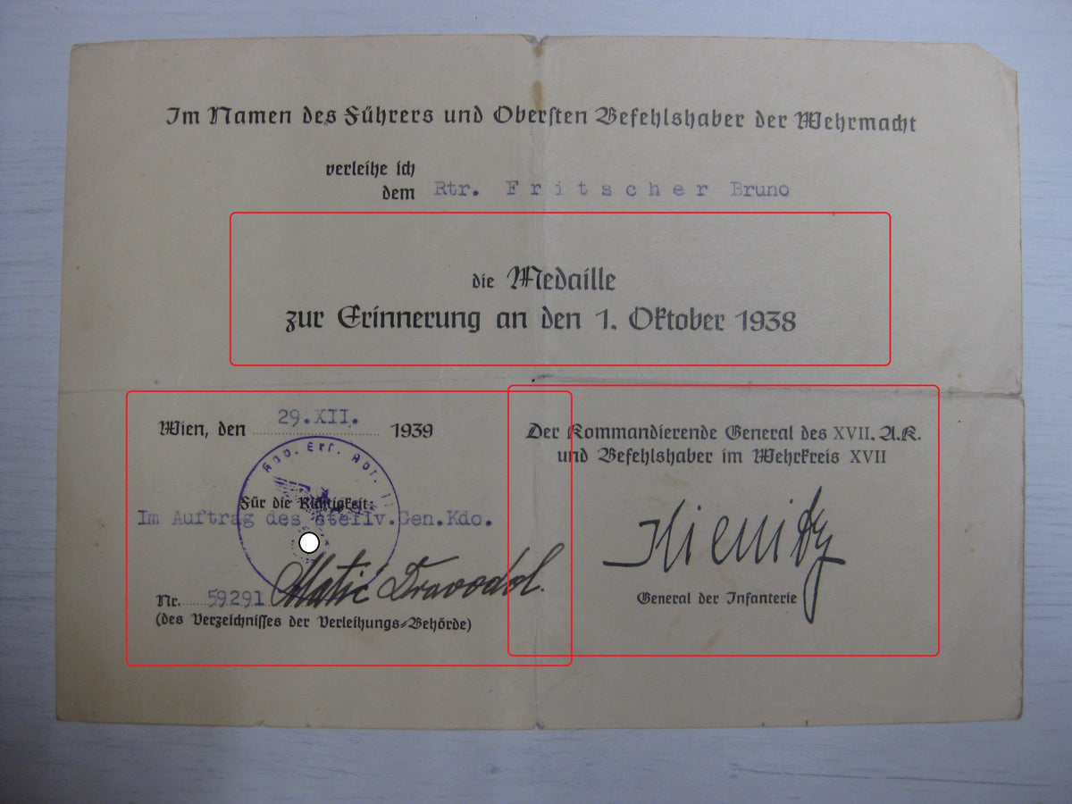 Besitzzeugnis Verleihungsurkunde Wehrmacht Russland Ostfront