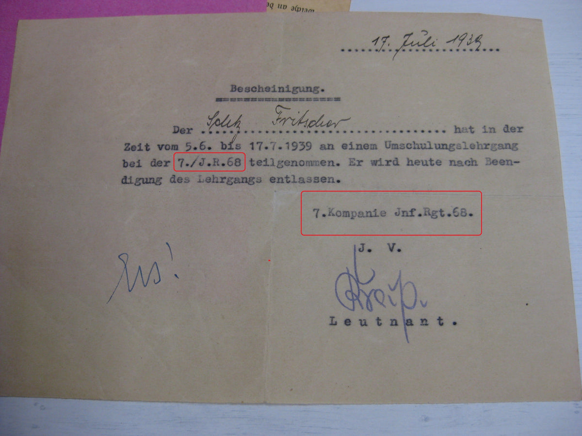 Besitzzeugnis Verleihungsurkunde Wehrmacht Russland Ostfront
