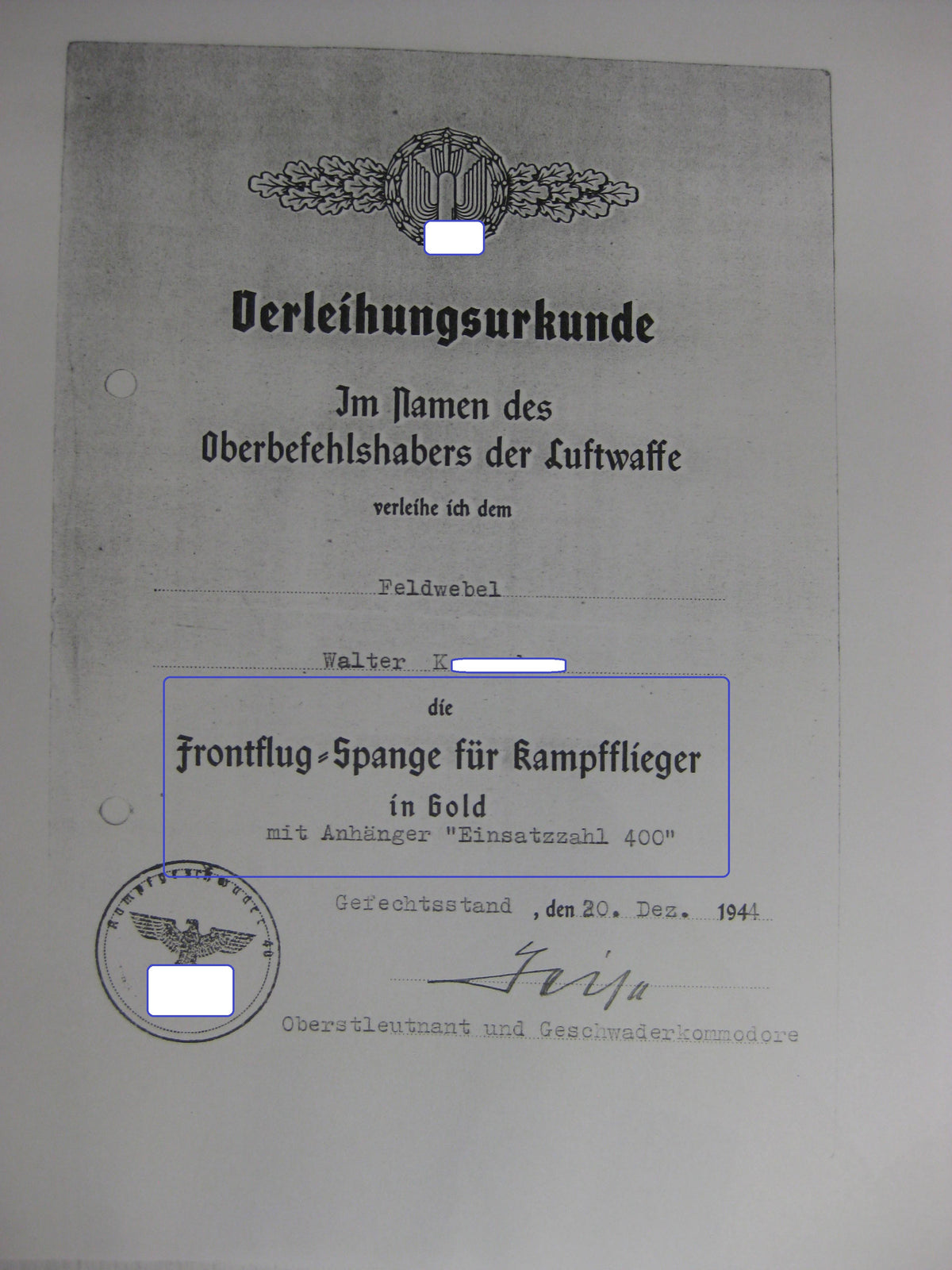 Fotokopie Träger deutsches Kreuz in Gold Frontflugspange Gold Silber Bronze etc etc Luftwaffe