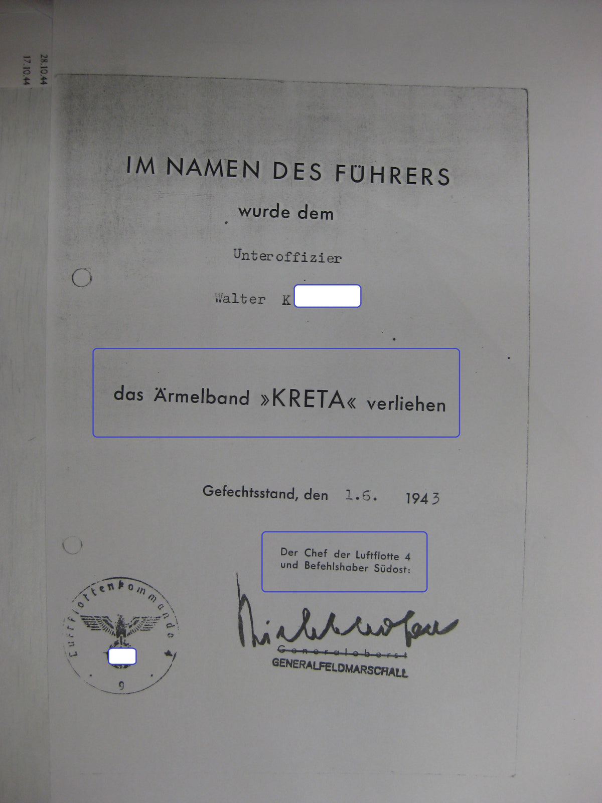 Fotokopie Träger deutsches Kreuz in Gold Frontflugspange Gold Silber Bronze etc etc Luftwaffe