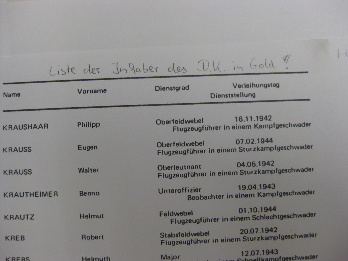 Fotokopie Träger deutsches Kreuz in Gold Frontflugspange Gold Silber Bronze etc etc Luftwaffe