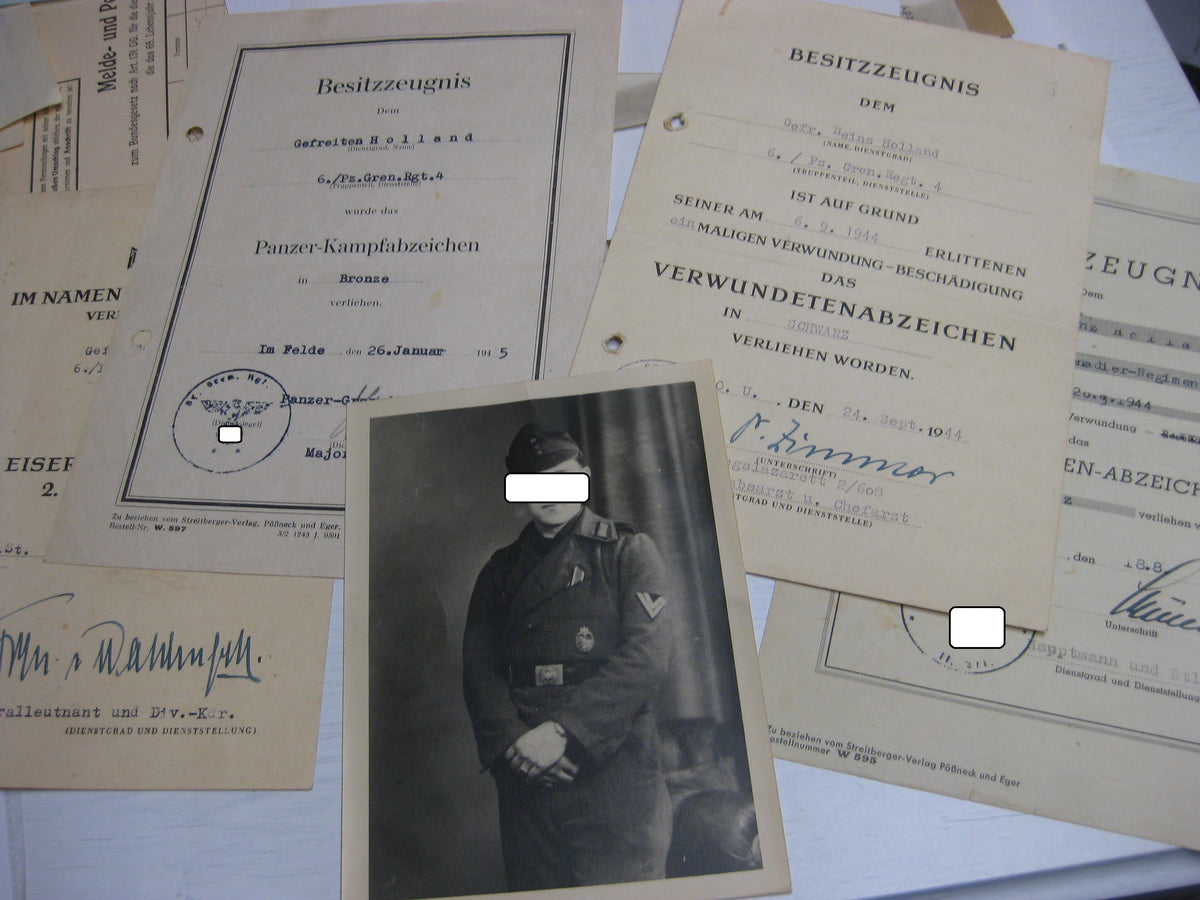 Besitzzeugnis Verleihungsurkunde Eisernes Kreuz Panzerkampfabzeichen Wehrmacht