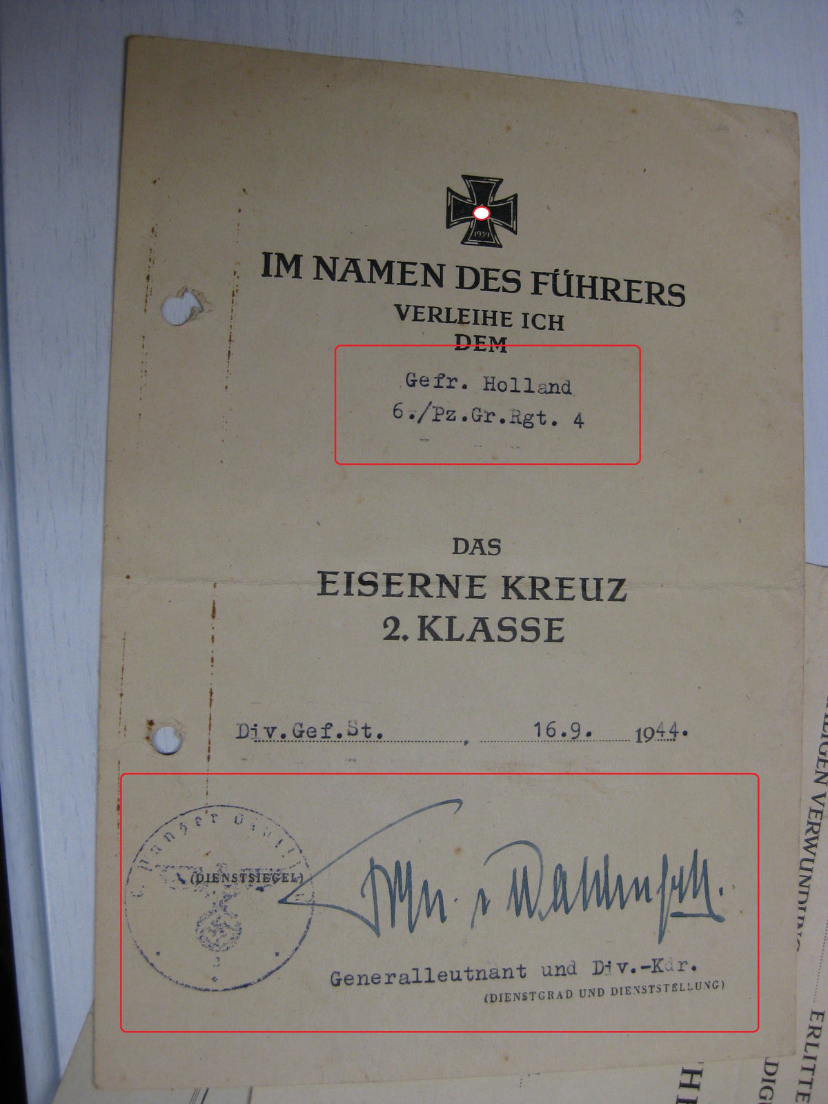 Besitzzeugnis Verleihungsurkunde Eisernes Kreuz Panzerkampfabzeichen Wehrmacht