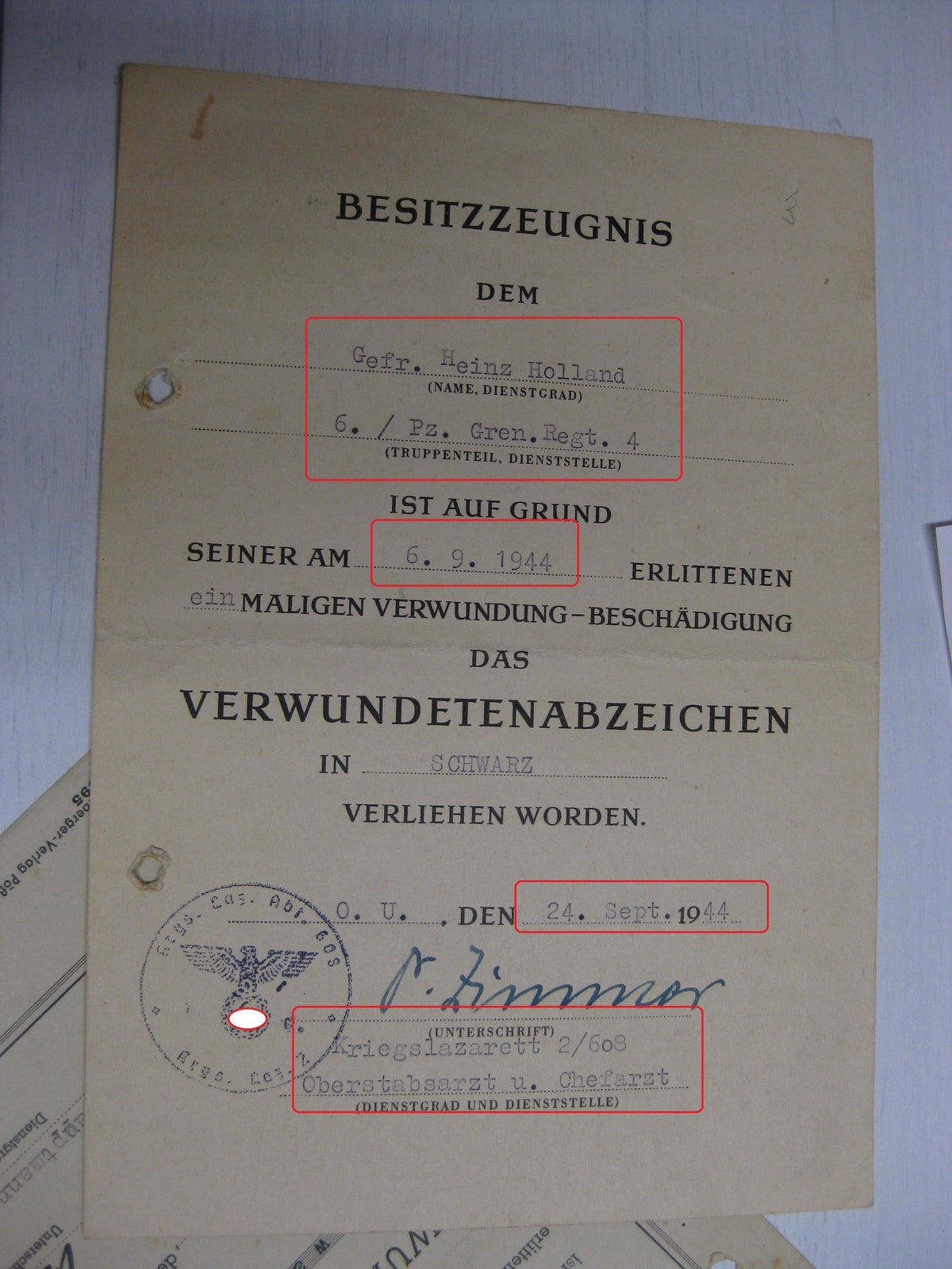 Besitzzeugnis Verleihungsurkunde Eisernes Kreuz Panzerkampfabzeichen Wehrmacht