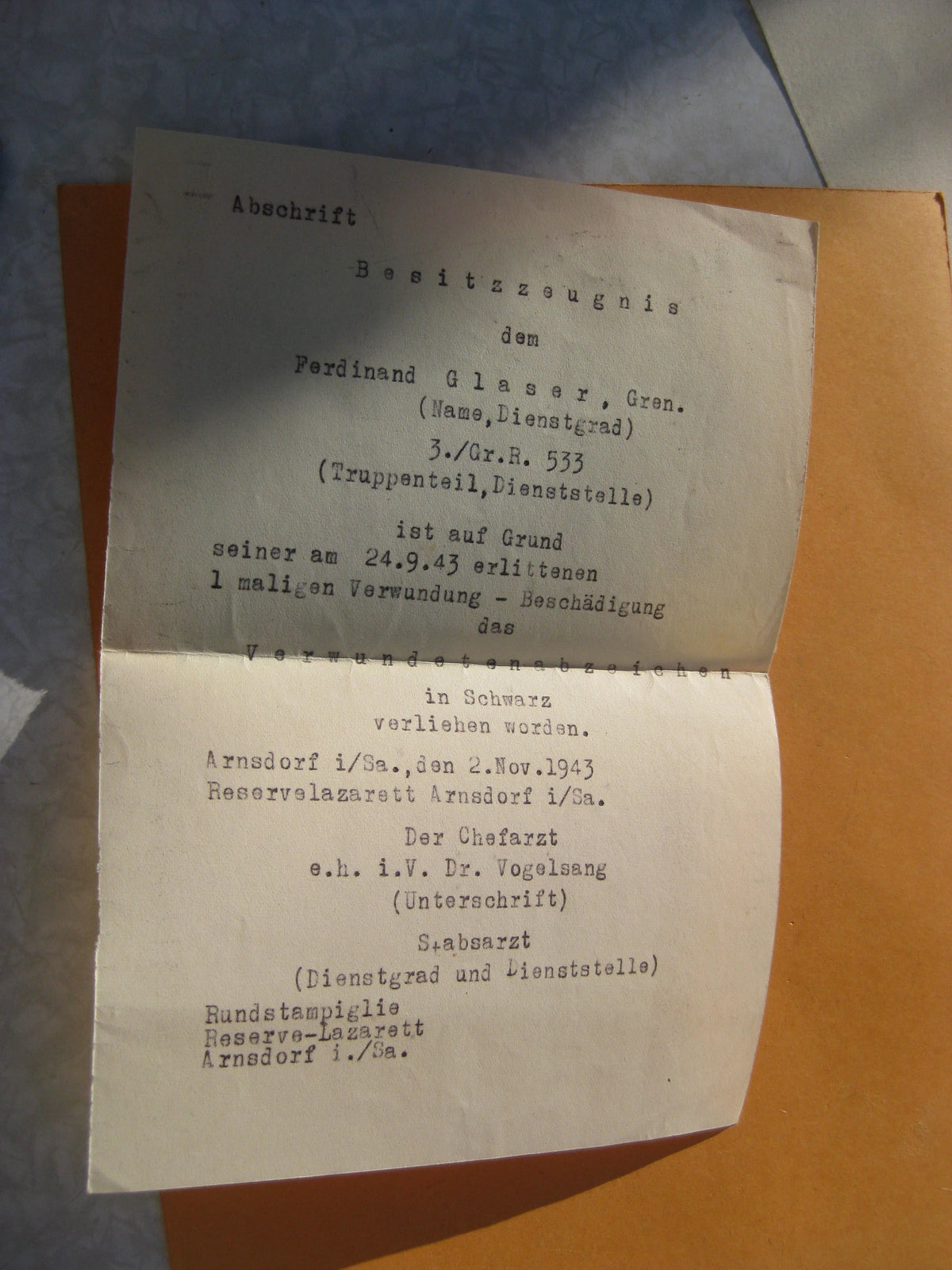 Verwundetenabzeichen 1939 in Schwarz mit Trägerfoto und Besitzzeugnis