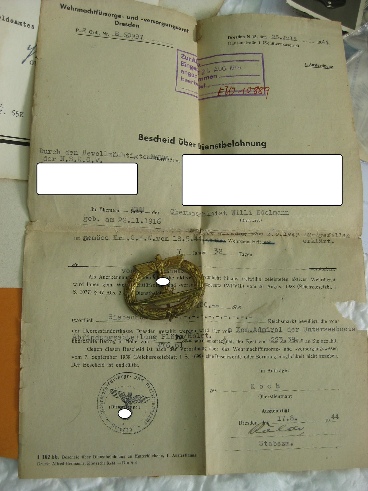 U-Bootkriegsabzeichen VARIANTE aus BUNTMETALL unbekannter Hersteller Orden 3.Reich Kriegsmarine