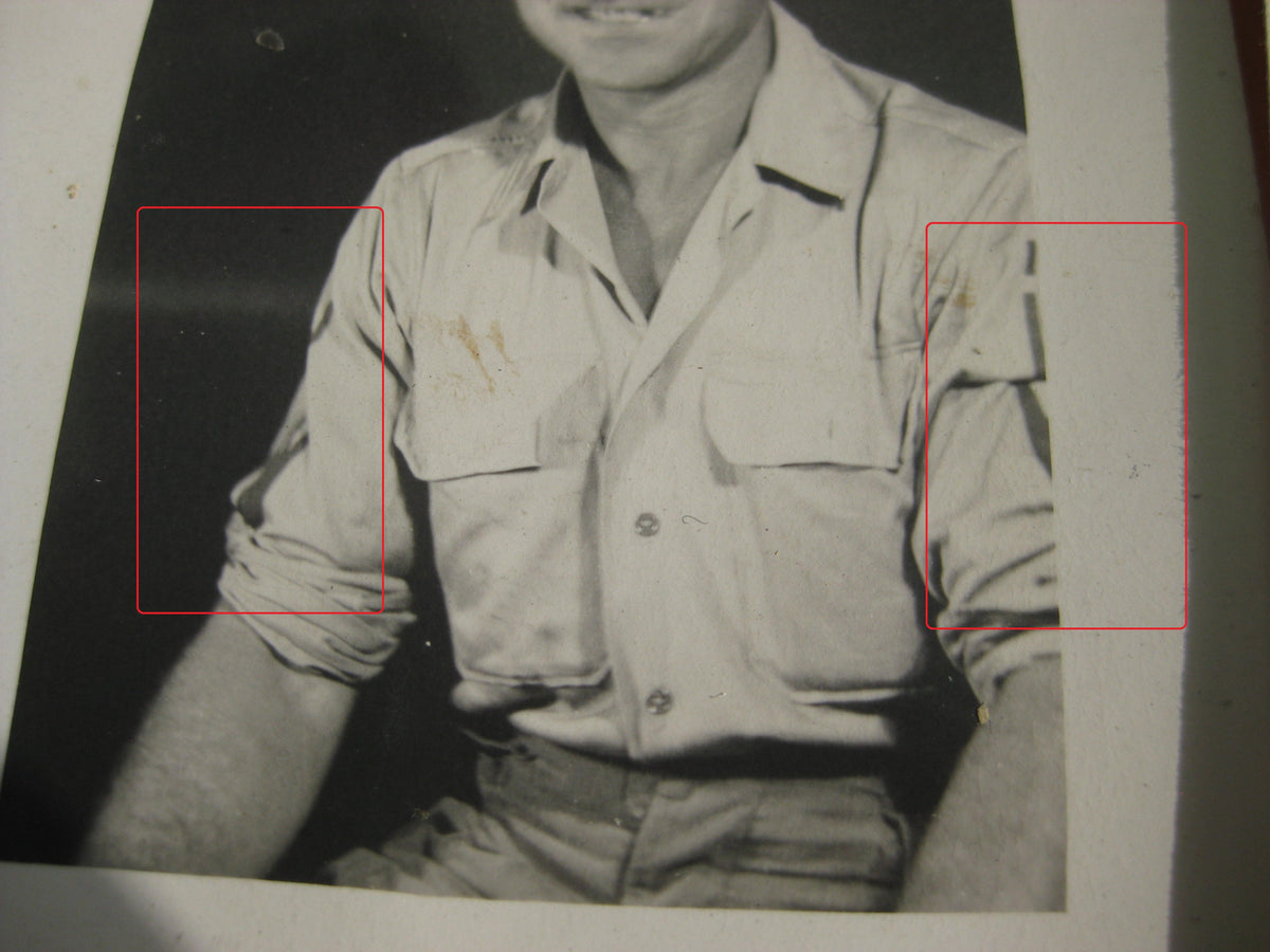 2x Uniformfoto Gefreiter der Infanterie Wehrmacht in USA Kriegsgefangenschaft