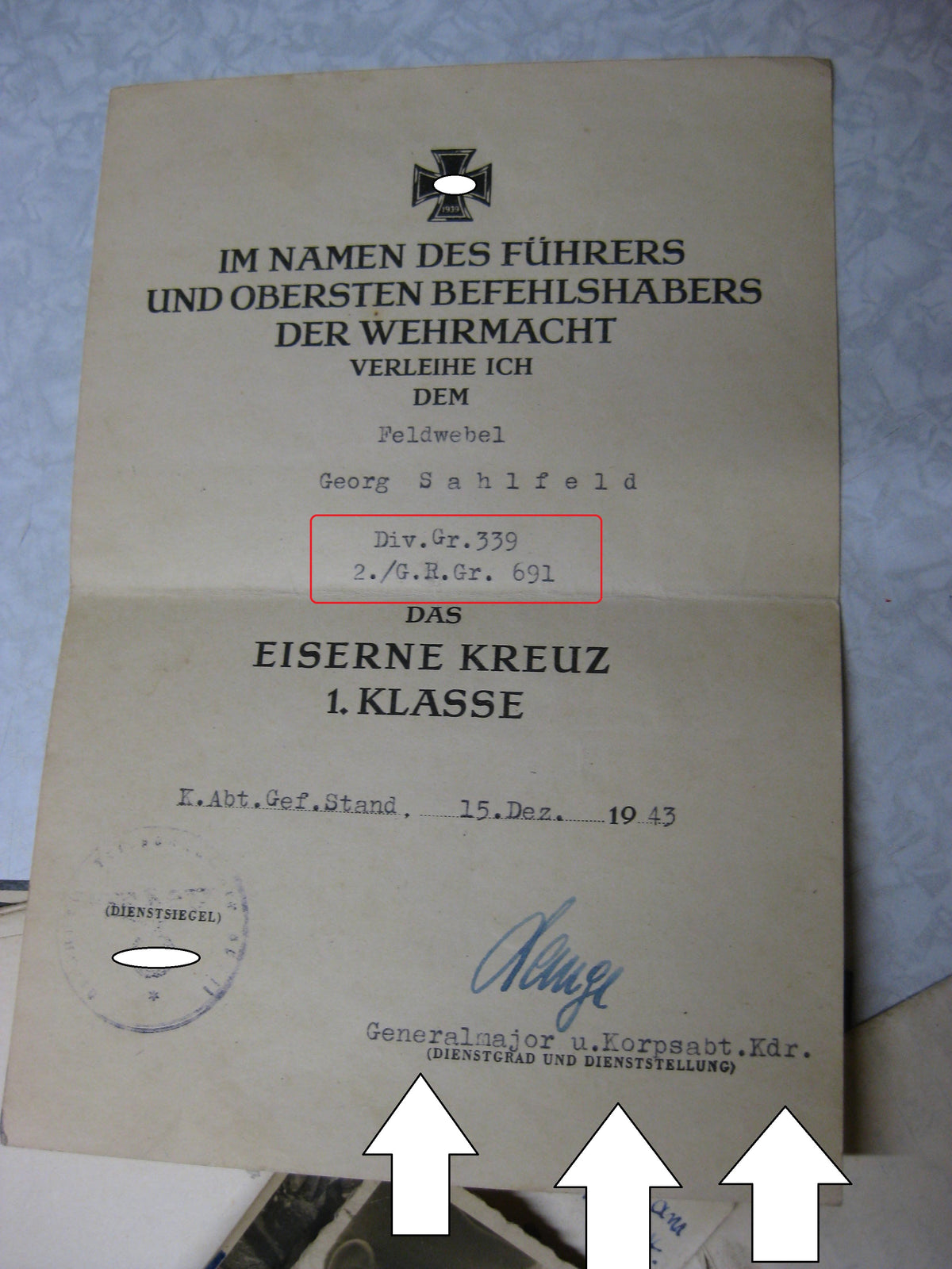 Nachlass Dokumente Verleihungsurkunden Besitzzeugnis Ostfront / Russland