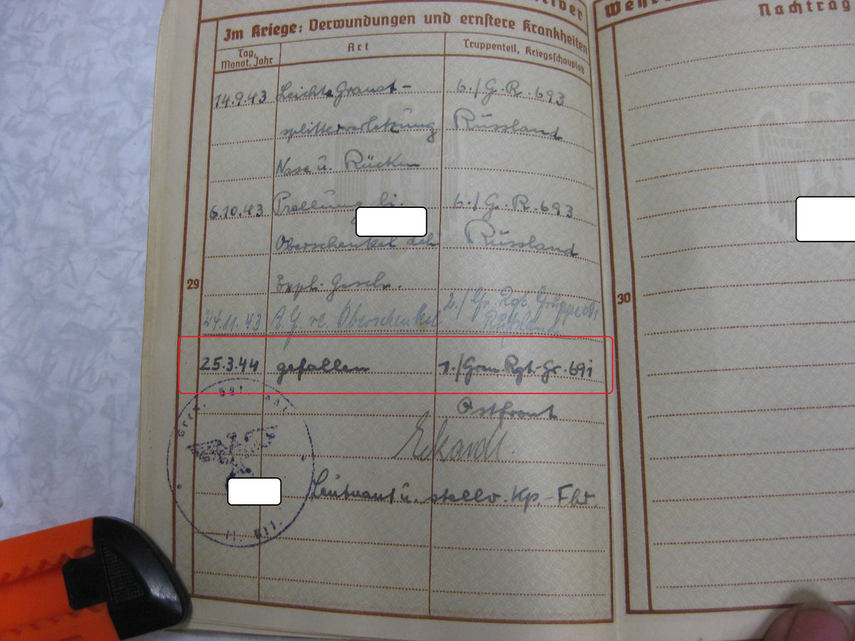 Nachlass Dokumente Verleihungsurkunden Besitzzeugnis Ostfront / Russland