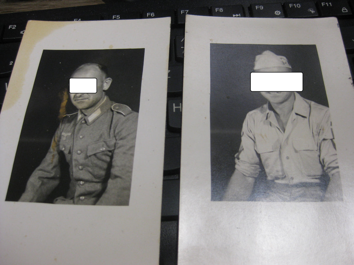 2x Uniformfoto Gefreiter der Infanterie Wehrmacht in USA Kriegsgefangenschaft