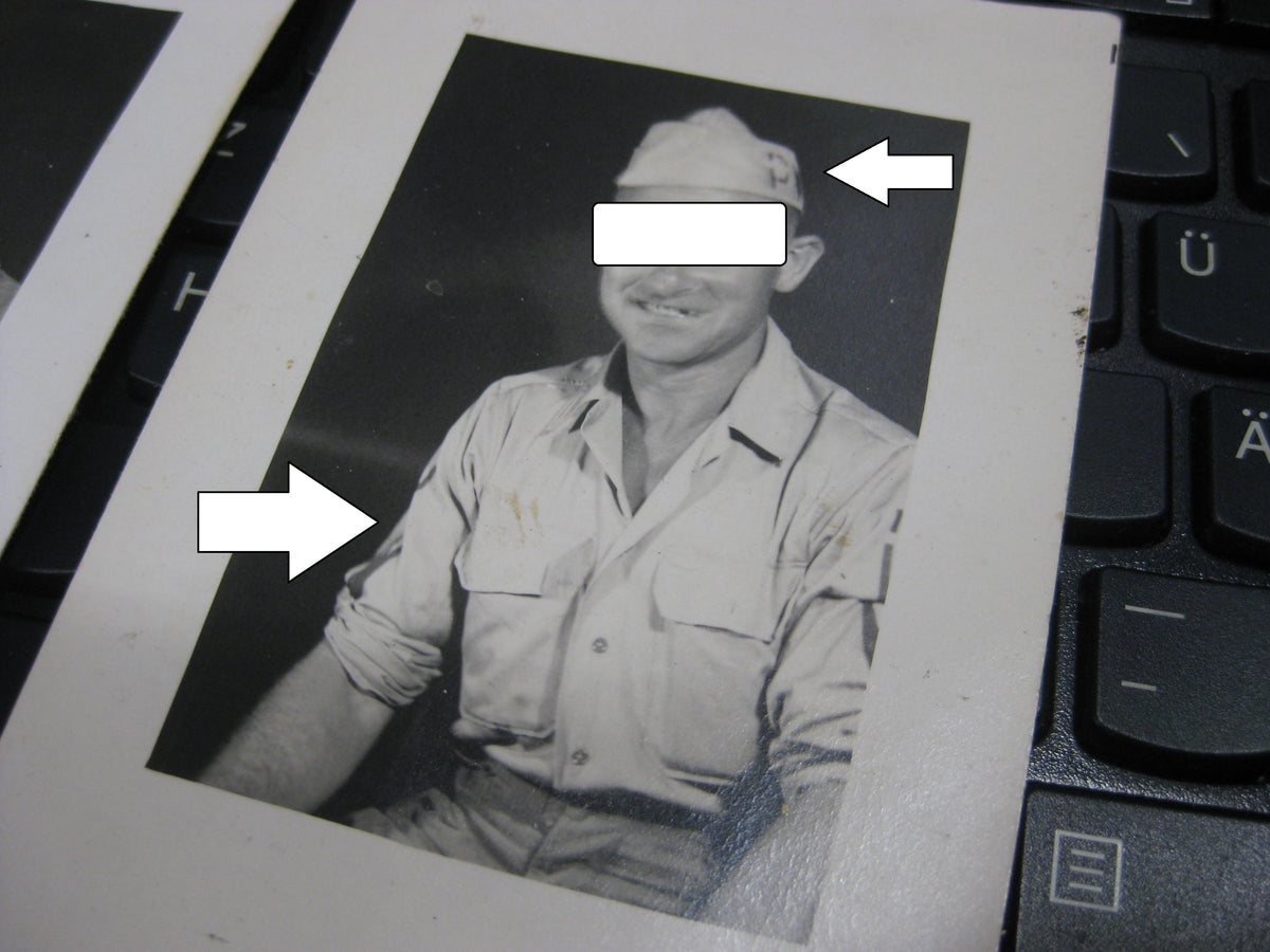 2x Uniformfoto Gefreiter der Infanterie Wehrmacht in USA Kriegsgefangenschaft