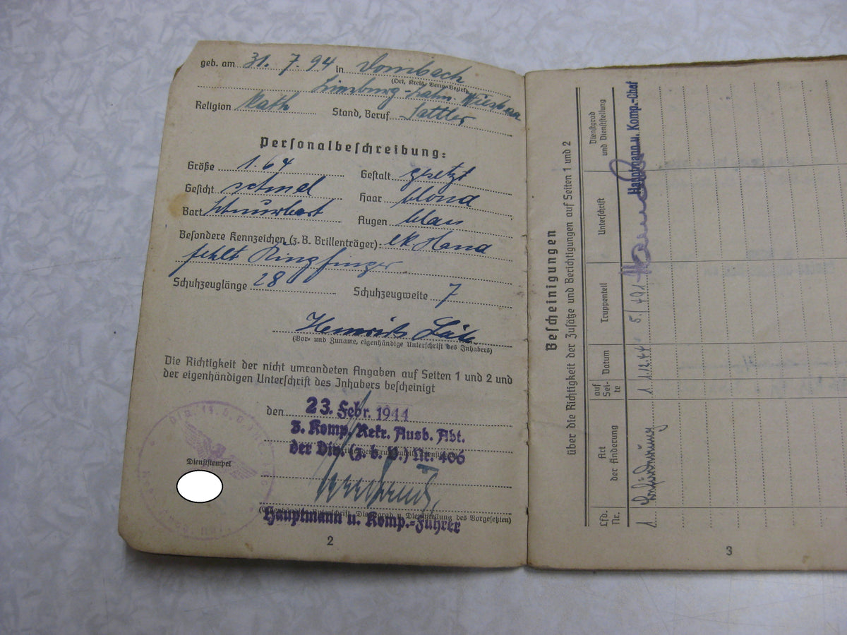 Soldbuch Wehrmacht Heer Landesschützen Bataillon