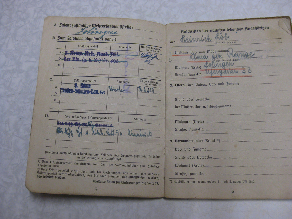 Soldbuch Wehrmacht Heer Landesschützen Bataillon