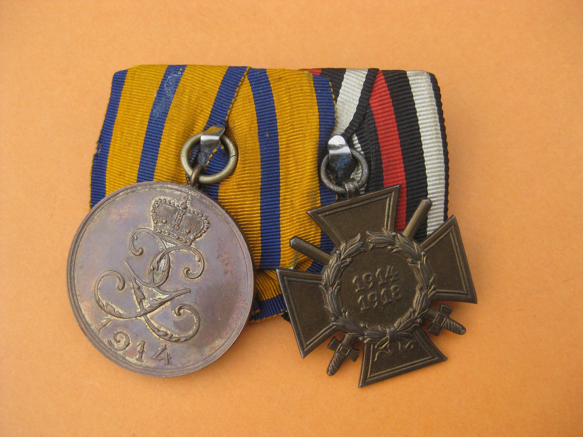 2er Ordensspange silberne Medaille Verdienst im Kriege Schwarzburg-Sondershausen späte Verleihung