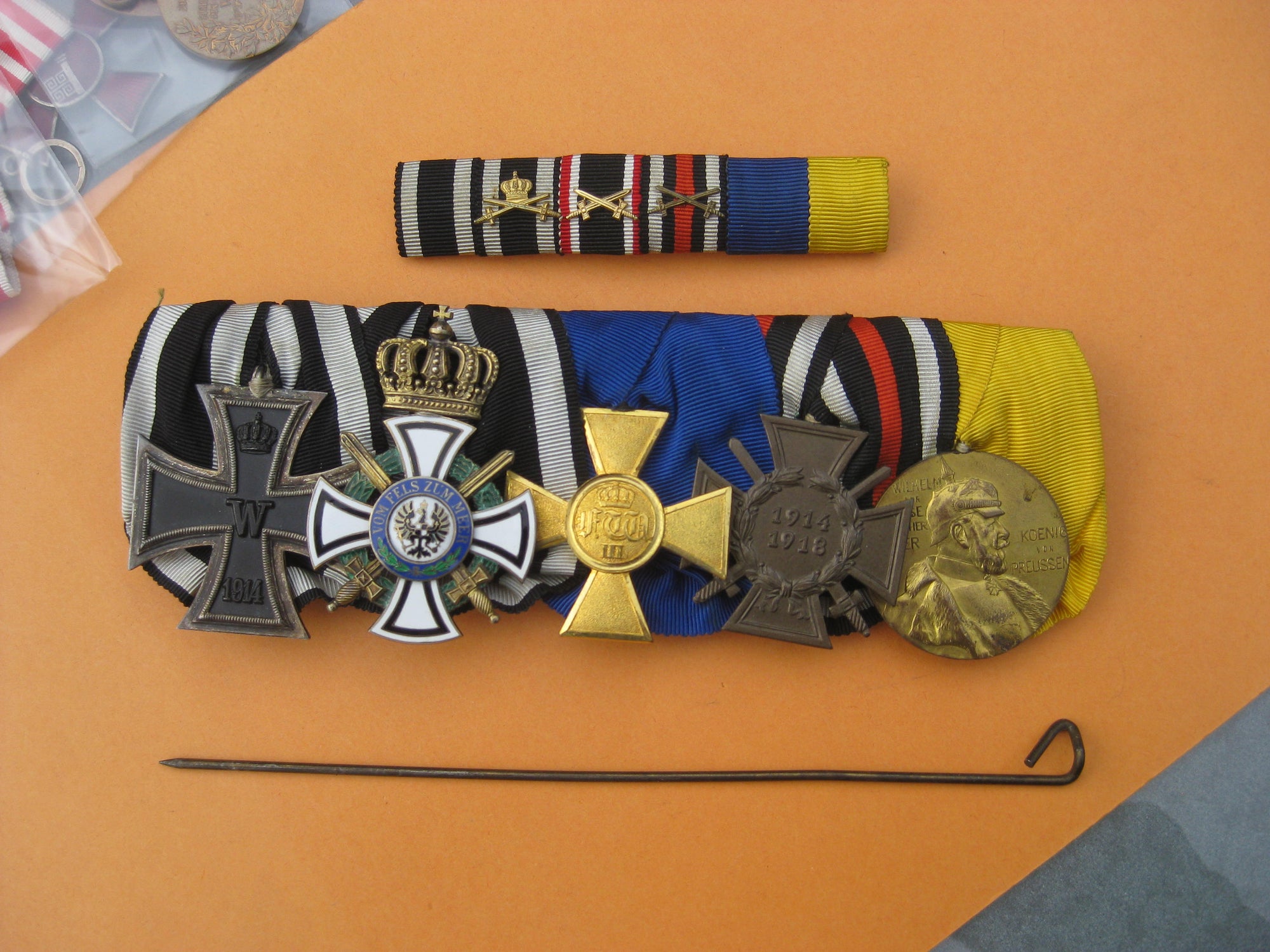5er Ordensspange Eisernes Kreuz 1914 (EK2/14)  Ritterkreuz Hausorden von Hohenzollern
