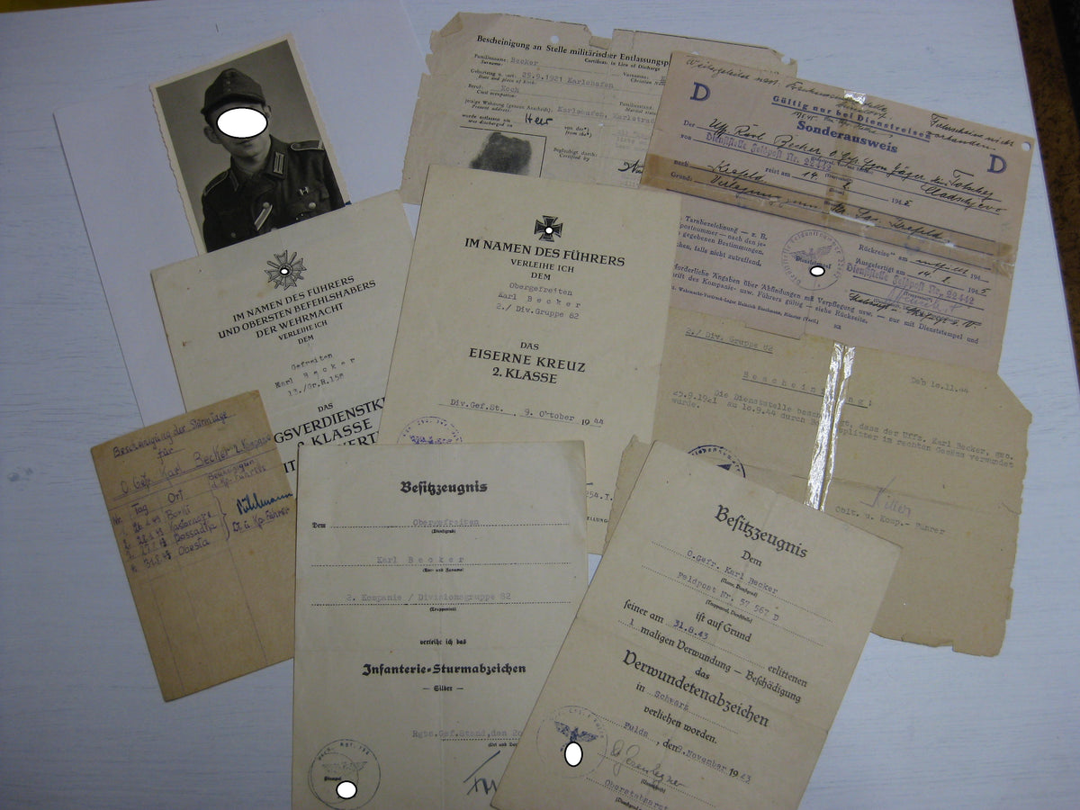 Besitzzeugnis Verleihungsurkunden Eisernes Kreuz Sturmabzeichen Kriegsverdienstkreuz etc etc !! Ostfront