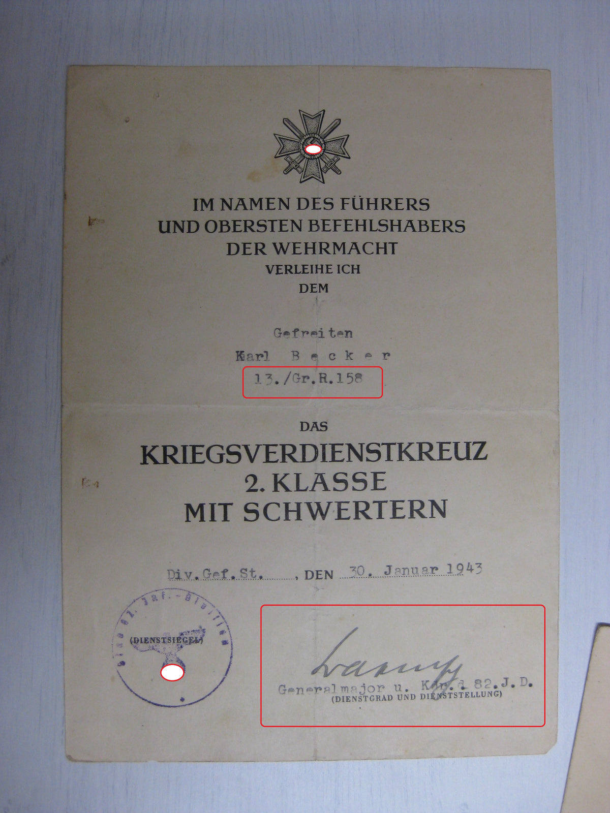 Besitzzeugnis Verleihungsurkunden Eisernes Kreuz Sturmabzeichen Kriegsverdienstkreuz etc etc !! Ostfront