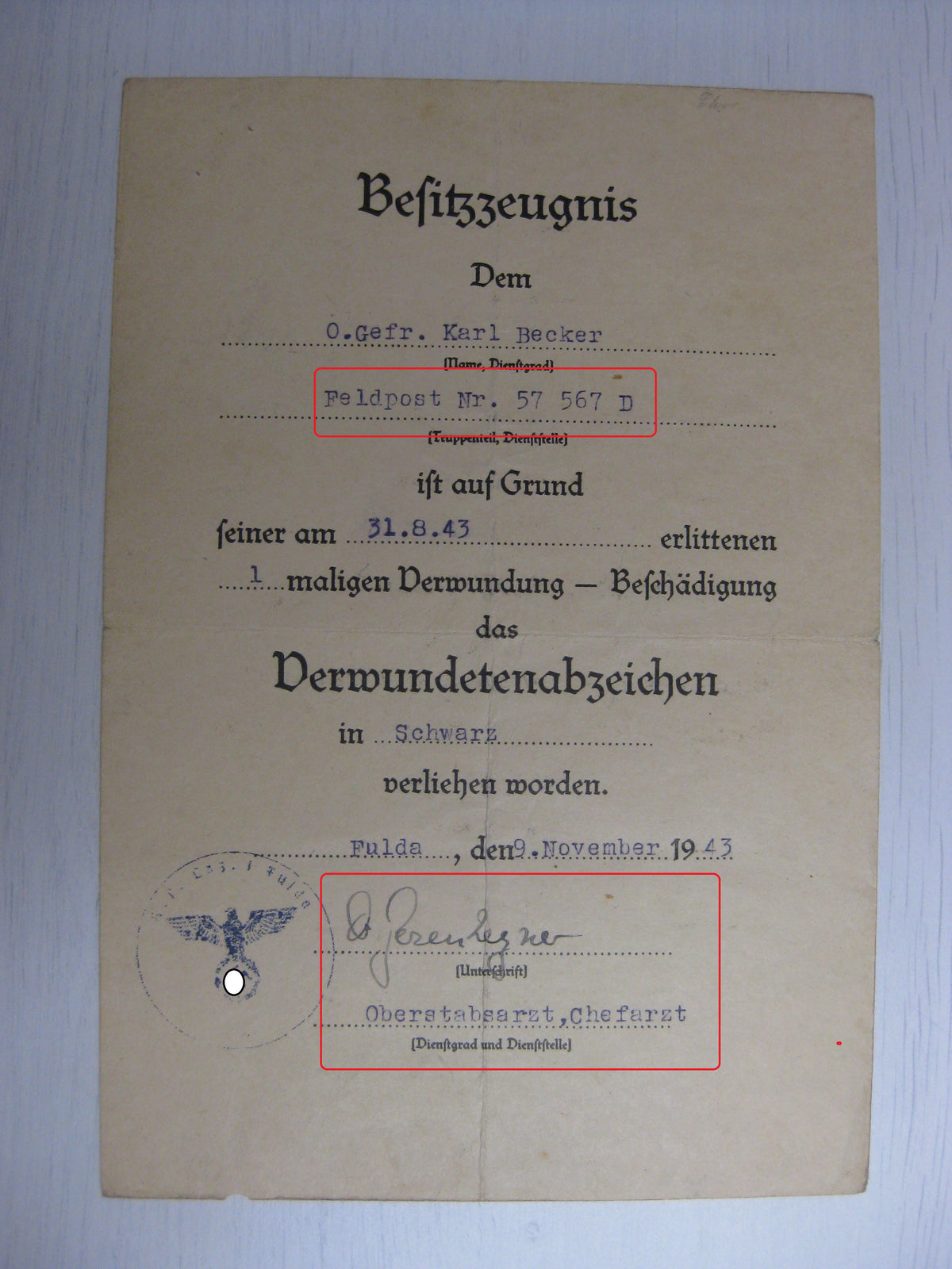 Besitzzeugnis Verleihungsurkunden Eisernes Kreuz Sturmabzeichen Kriegsverdienstkreuz etc etc !! Ostfront