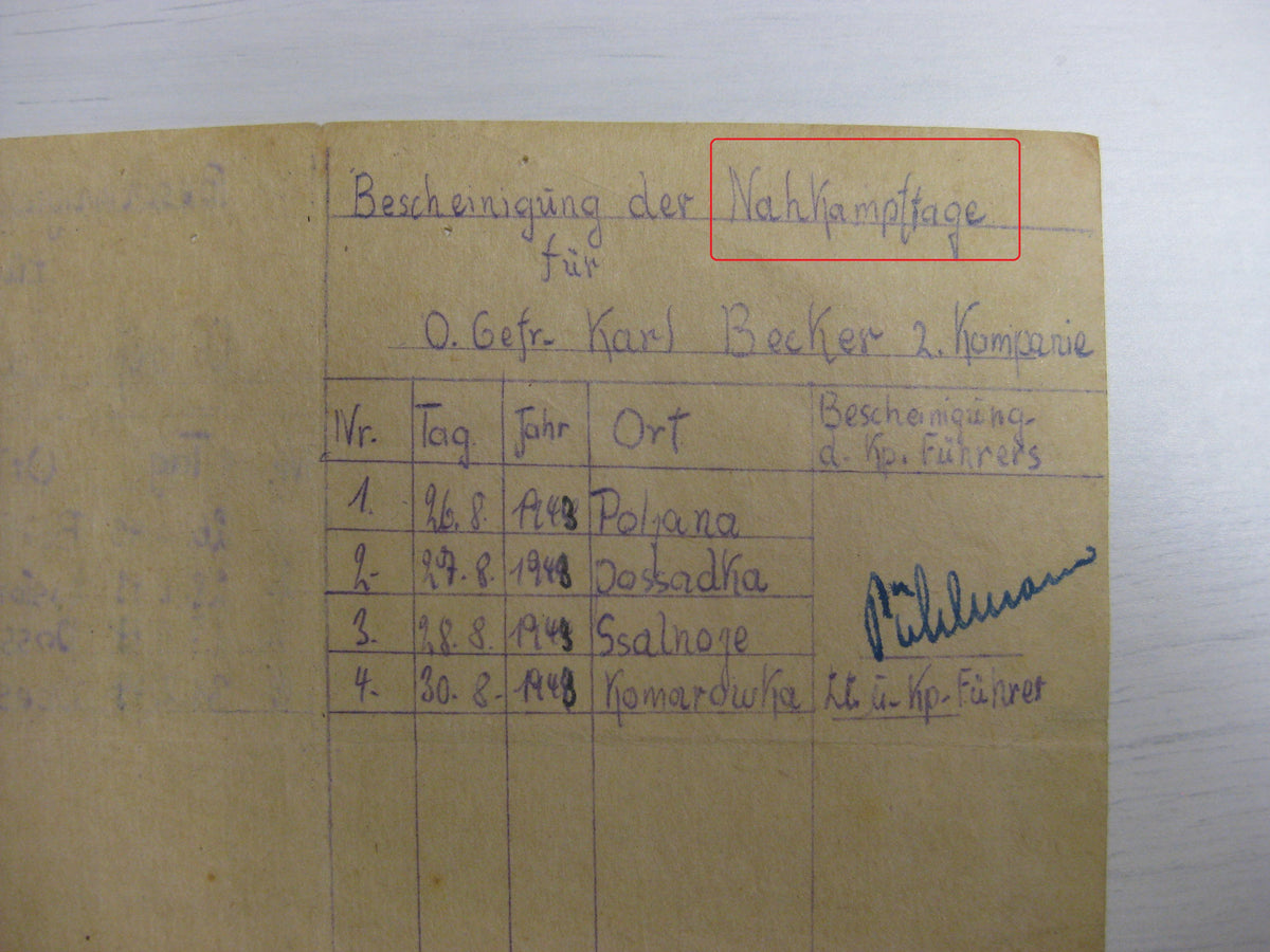 Besitzzeugnis Verleihungsurkunden Eisernes Kreuz Sturmabzeichen Kriegsverdienstkreuz etc etc !! Ostfront