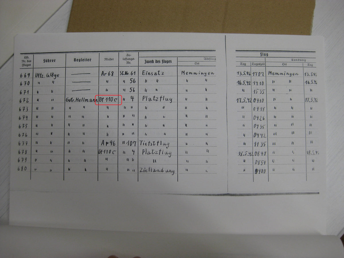 Kopie Flugbuch Luftwaffe Träger goldene Frontflugspange 974 Flüge mit 163 (!!) eingetragenen Feindflügen