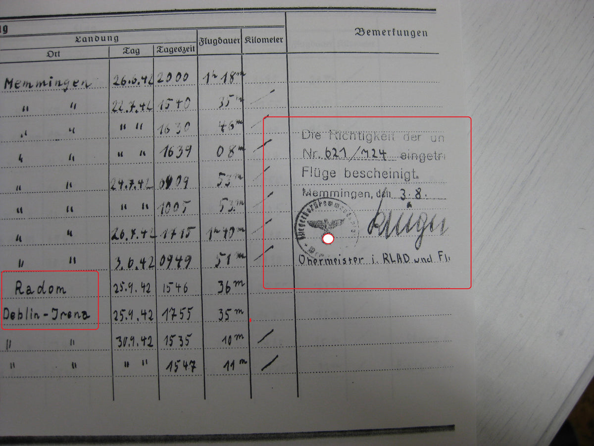 Kopie Flugbuch Luftwaffe Träger goldene Frontflugspange 974 Flüge mit 163 (!!) eingetragenen Feindflügen