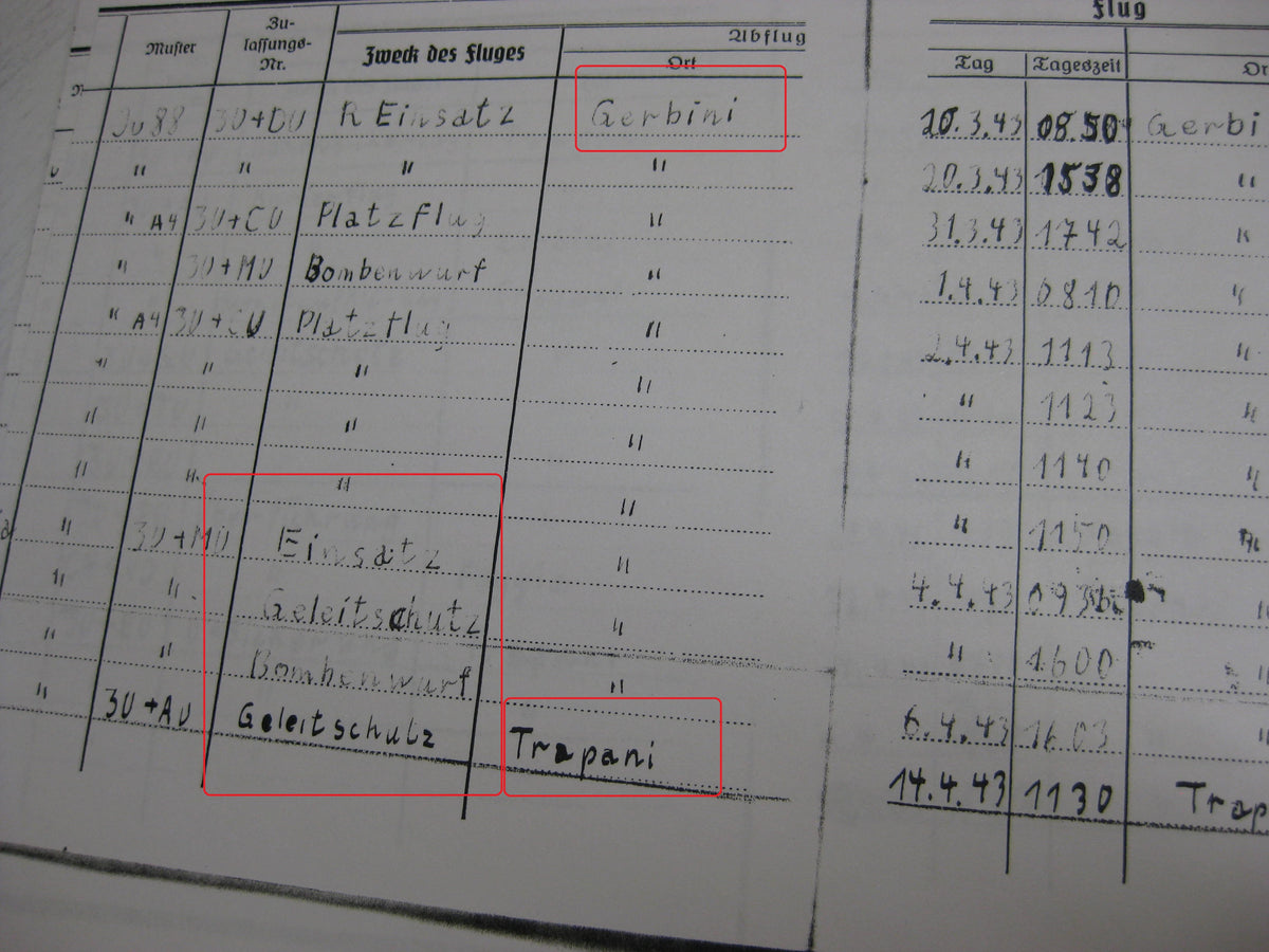 Kopie Flugbuch Luftwaffe Träger goldene Frontflugspange 974 Flüge mit 163 (!!) eingetragenen Feindflügen