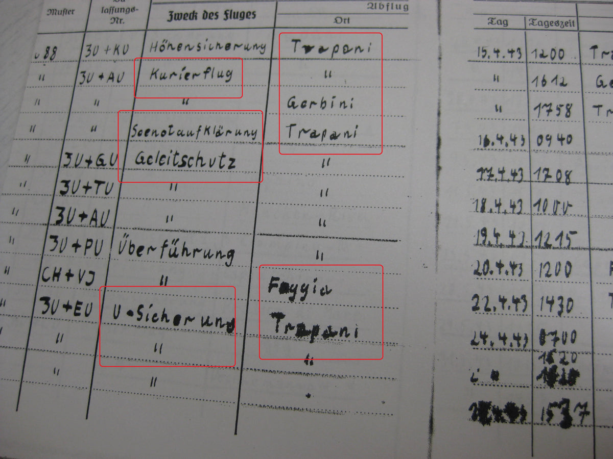 Kopie Flugbuch Luftwaffe Träger goldene Frontflugspange 974 Flüge mit 163 (!!) eingetragenen Feindflügen