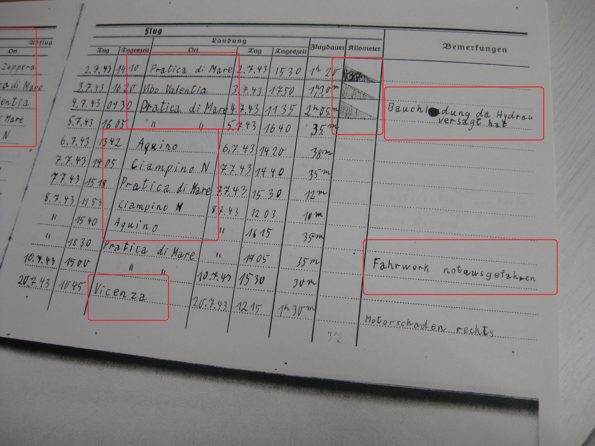 Kopie Flugbuch Luftwaffe Träger goldene Frontflugspange 974 Flüge mit 163 (!!) eingetragenen Feindflügen