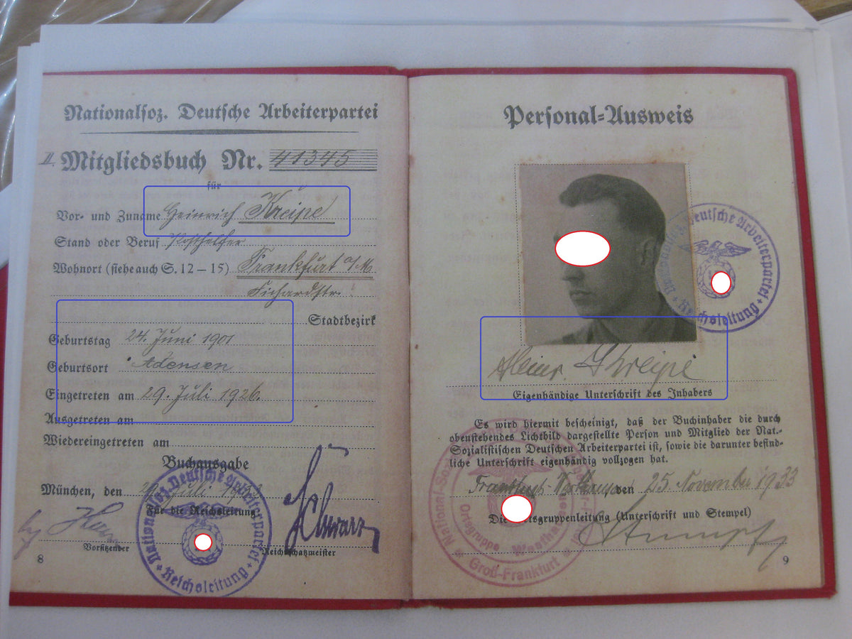 Kopie vom Parteibuch eines  Blutordenträger Hessen Uniformfoto