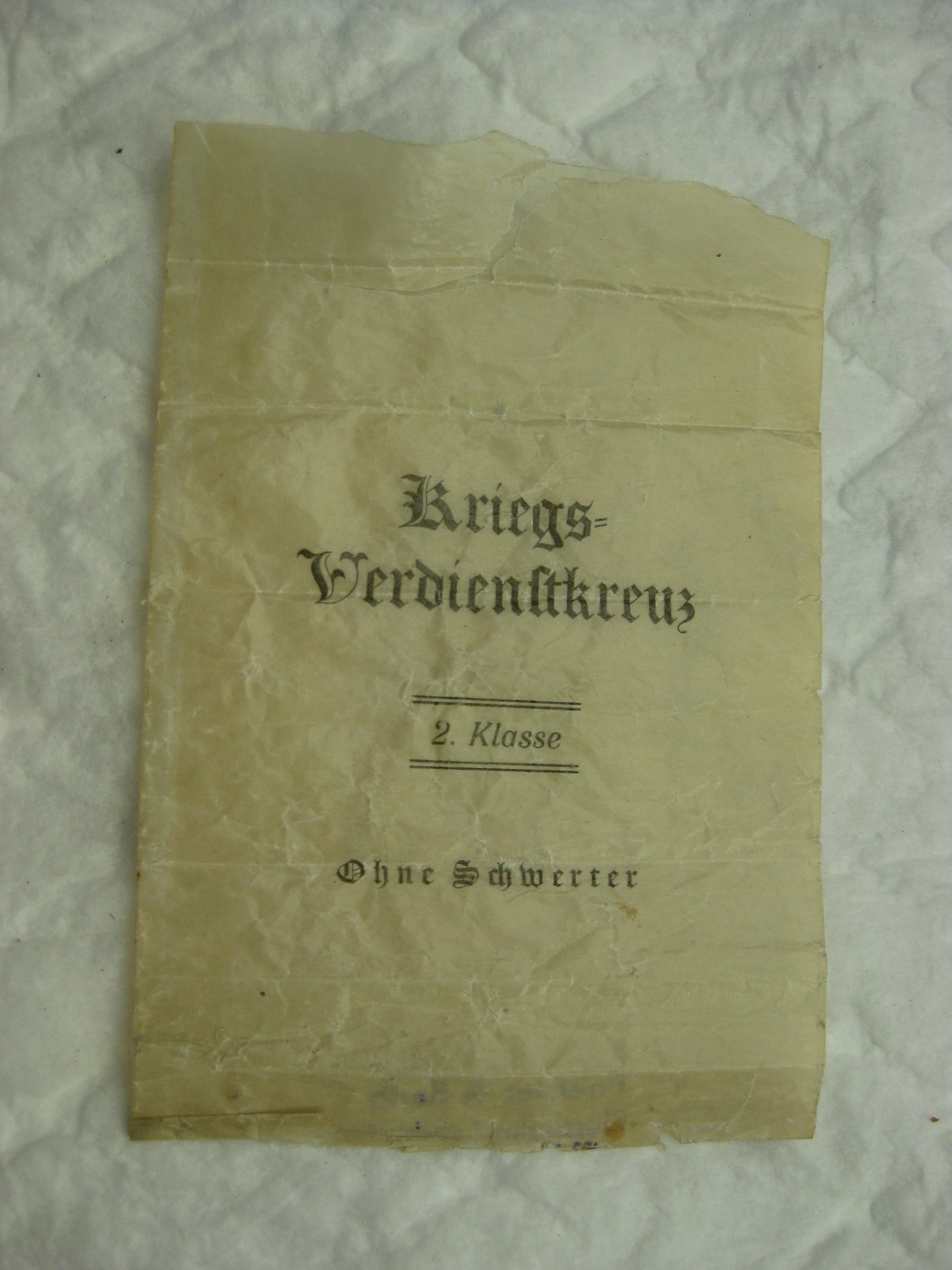Original durchsichtige Verleihungstüte Kriegsverdienstkreuz 1939 (KVK)
