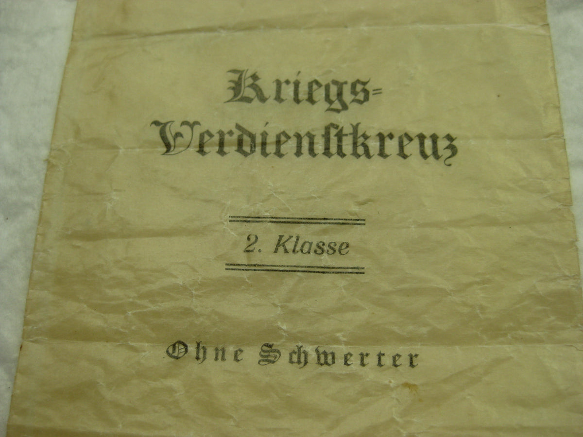 Original durchsichtige Verleihungstüte Kriegsverdienstkreuz 1939 (KVK)