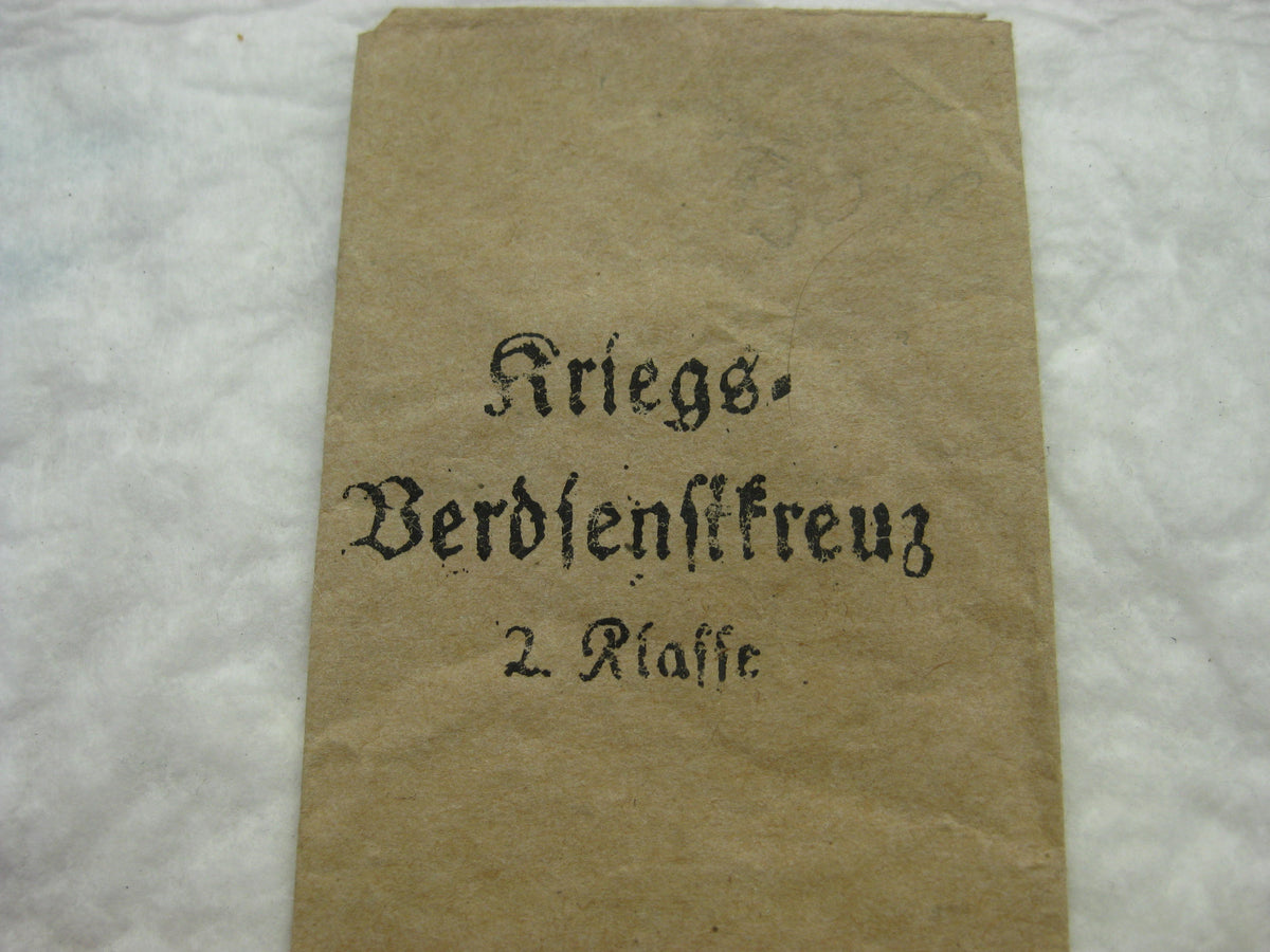 Kriegsverdienstkreuz 2.Klasse mit Schwertern KVK2/39 Hersteller: Verleihungstüte Heinrich Vogt in Pforzheim