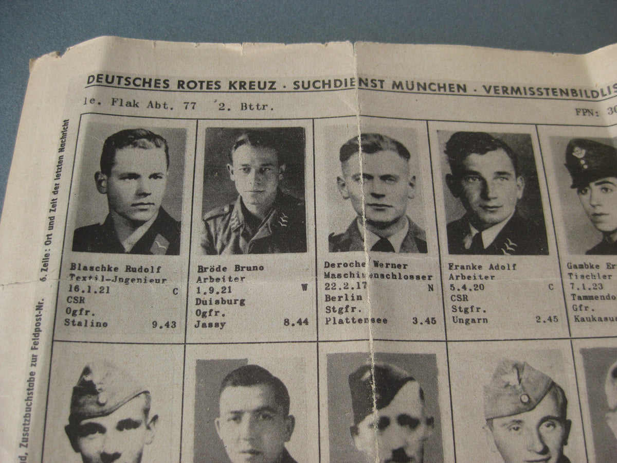 Extrem Seltenes Suchdienst Rotes Kreuz Vermissten Trägerfoto Flakartillerie Stalingrad