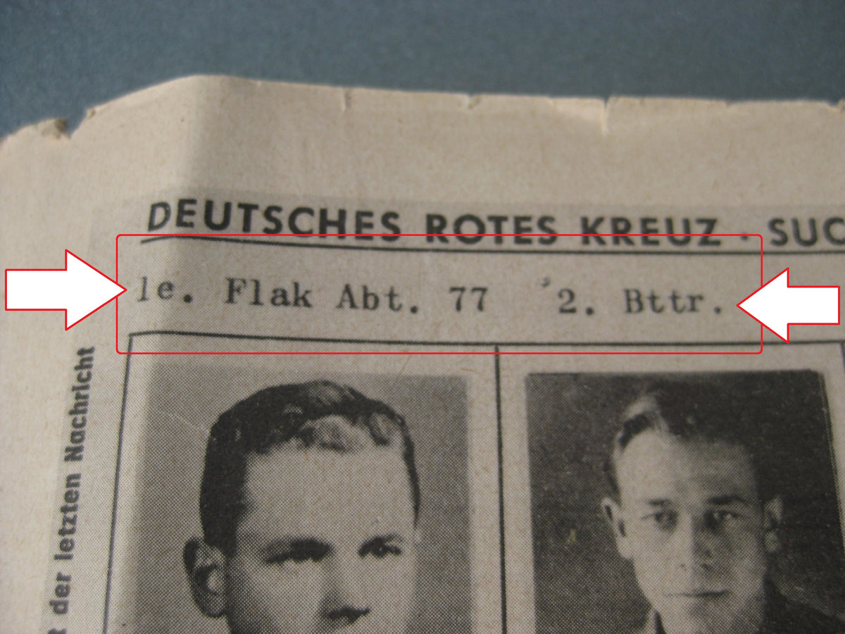 Extrem Seltenes Suchdienst Rotes Kreuz Vermissten Trägerfoto Flakartillerie Stalingrad