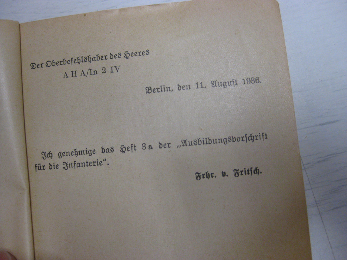 Originalausgabe Heft / Buch Ausbildungsvorschrift für die Infanterie 1936