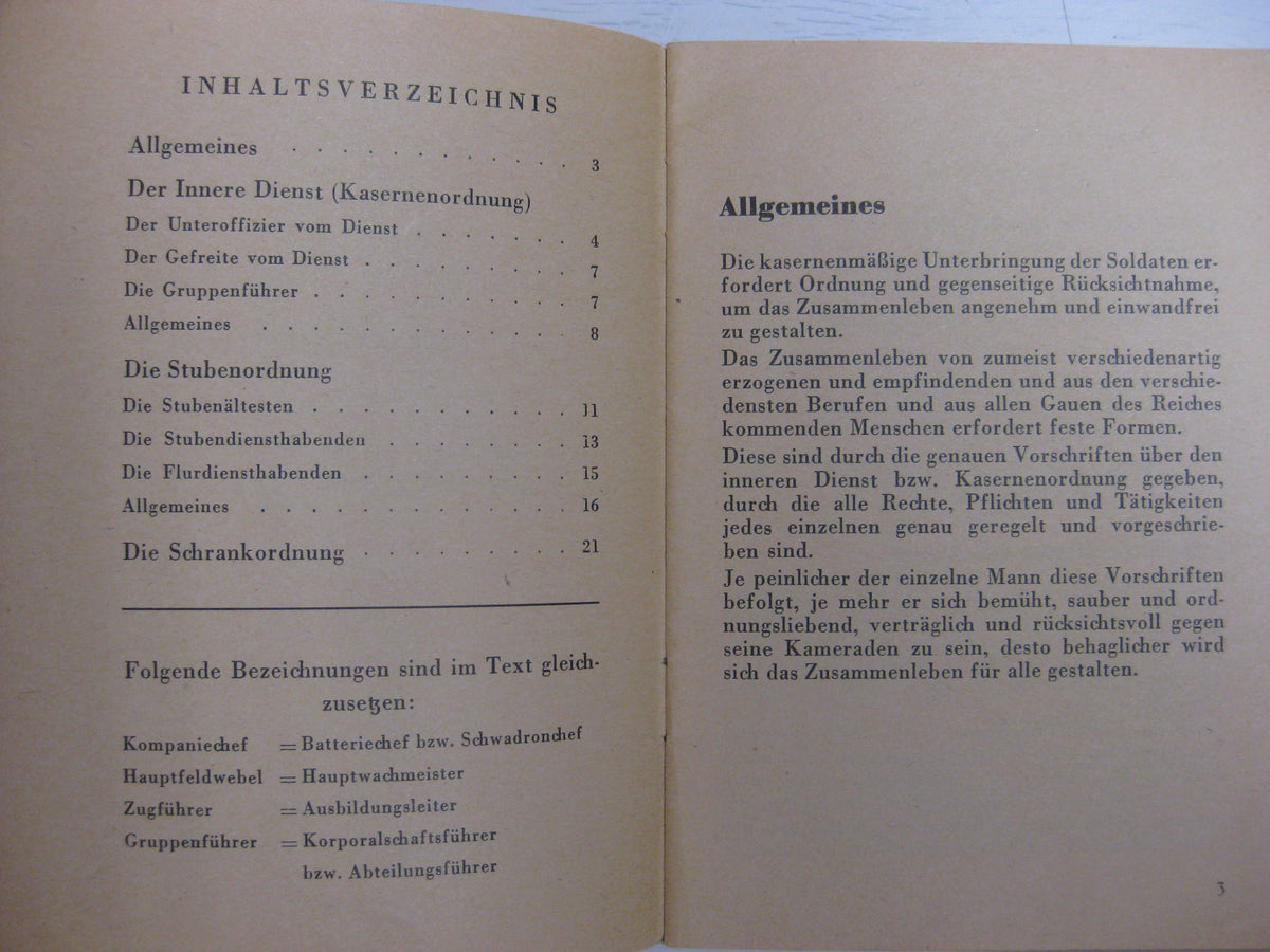 Originalausgabe Heft / Buch Kasernen und Stubenordnung