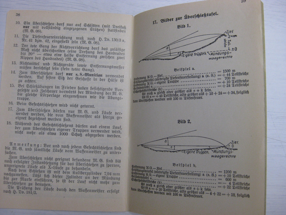 Originalausgabe Heft / Buch Schußtafel für das schießen mit M.G.08 (s.S. Munition)