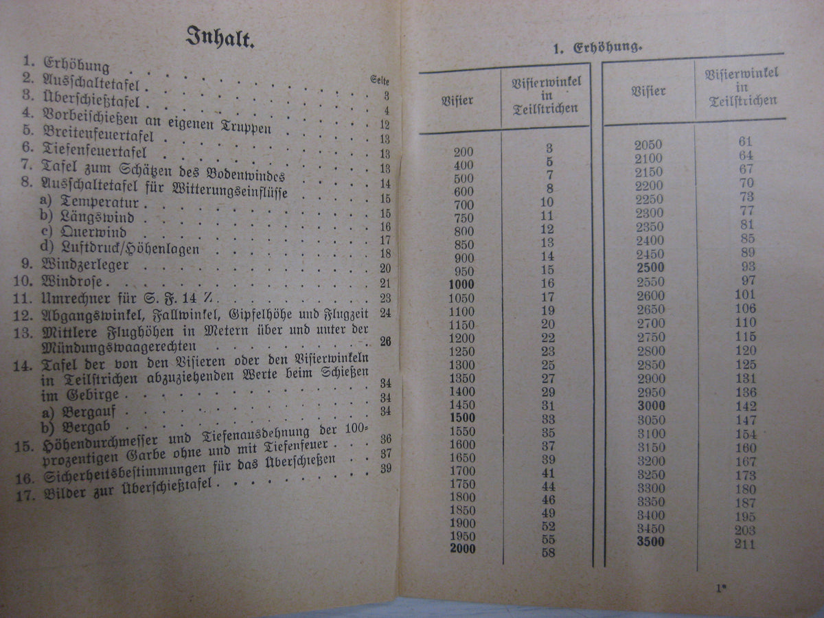 Originalausgabe Heft / Buch Schußtafel für das schießen mit dem MG 34 auf MG-Lafette 34