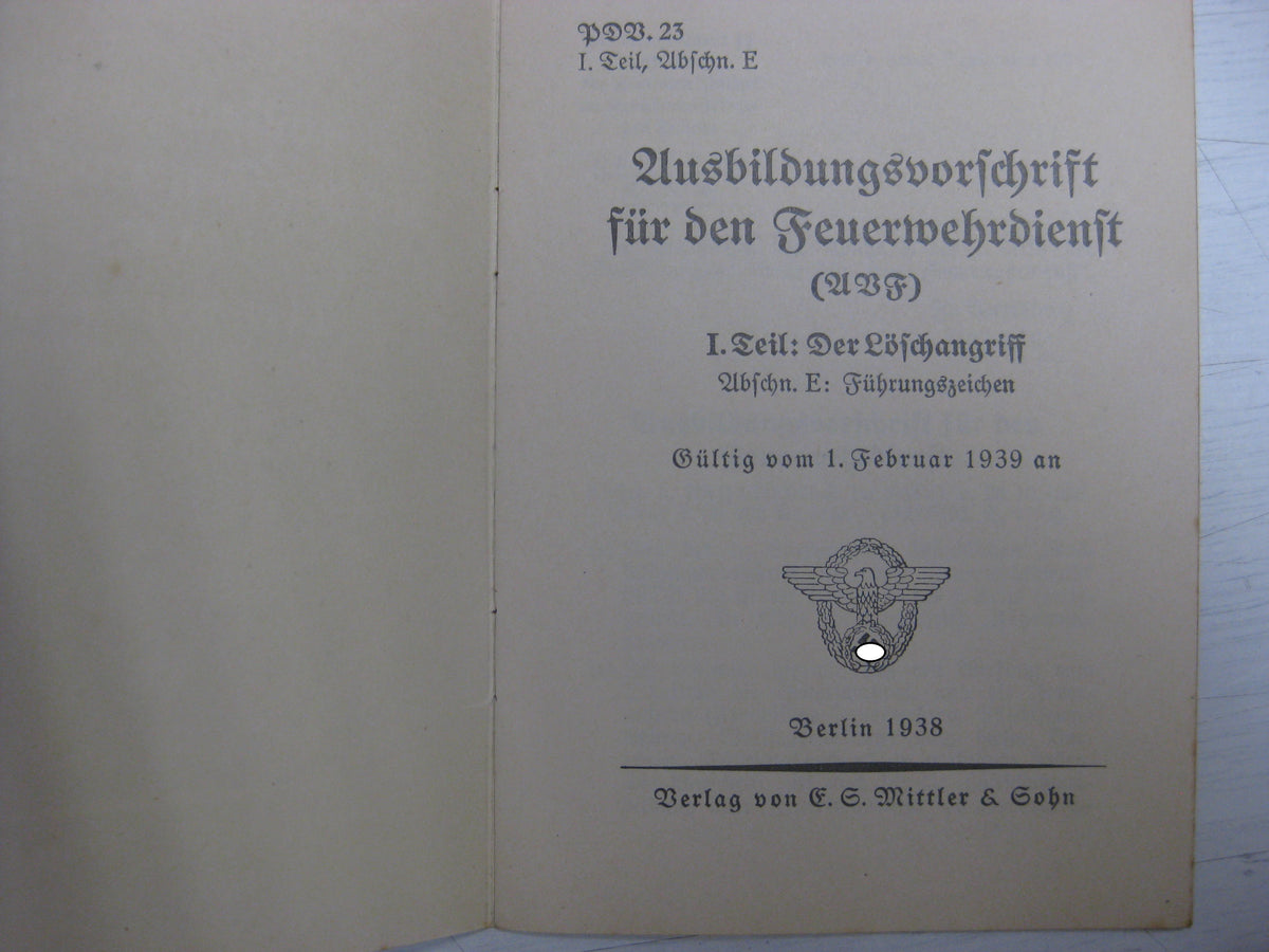 Originalausgabe Heft / Buch Ausbildungsvorschrift für den Feuerwehrdienst 1939