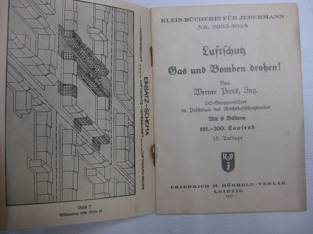 Originalausgabe Heft / Buch Luftschutz Gas und Bomben drohen