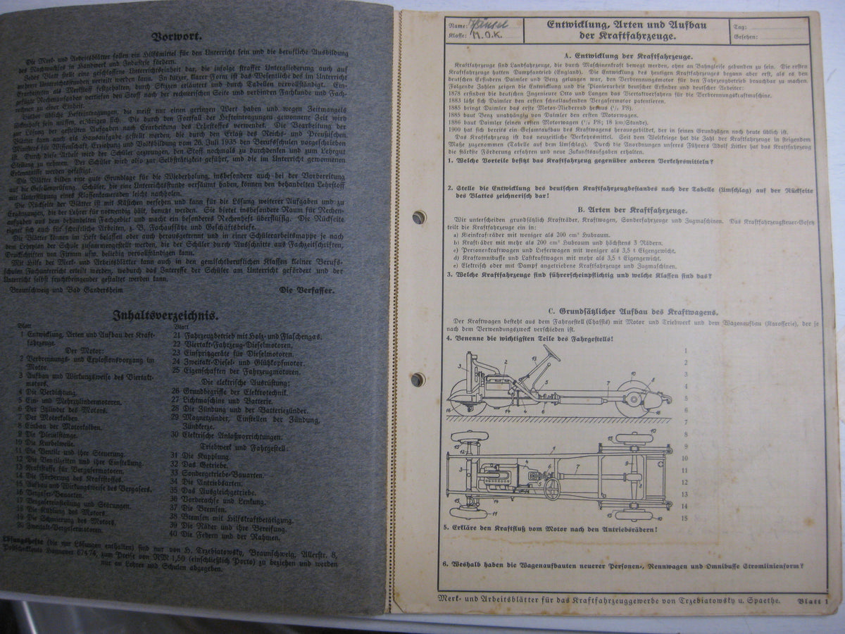 Originalausgabe  Werk- und Arbeitsblätter für Kraftfahrzeuggewerbe KFZ