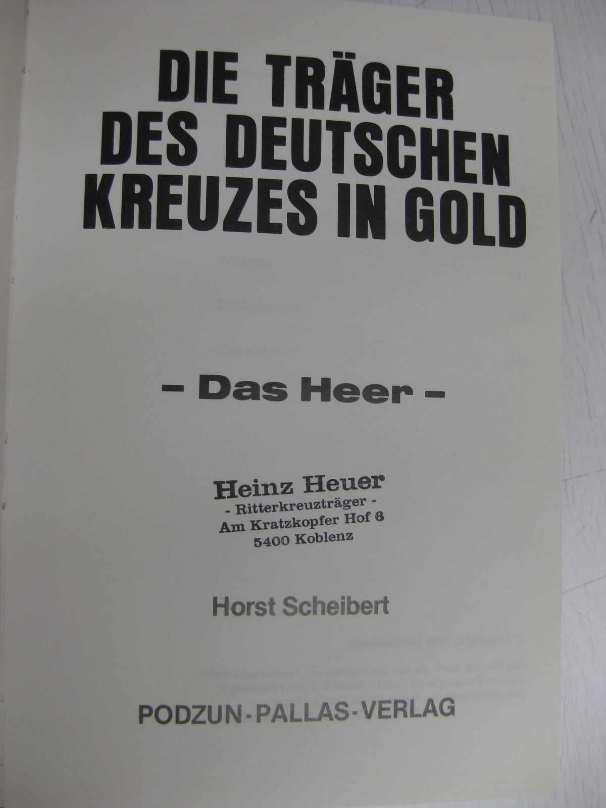 Buch Die Träger des deutschen Kreuzes in Gold -Das HEER-
