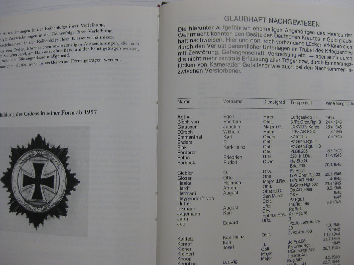 Buch Die Träger des deutschen Kreuzes in Gold -Das HEER-