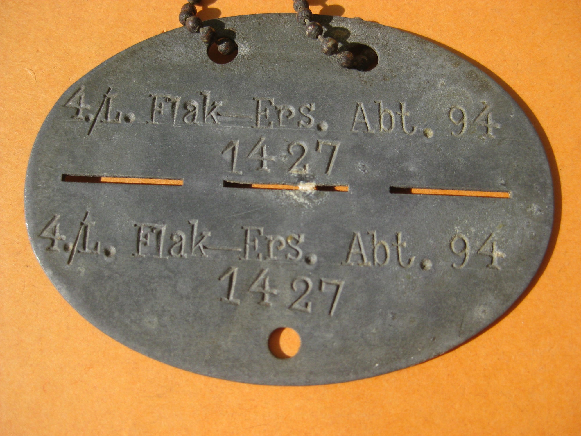Erkennungsmarke 4./ l. Flak Ersatz Abteilung 94 Krems KEIN Bodenfund !! 1000% alt und ORIGINAL